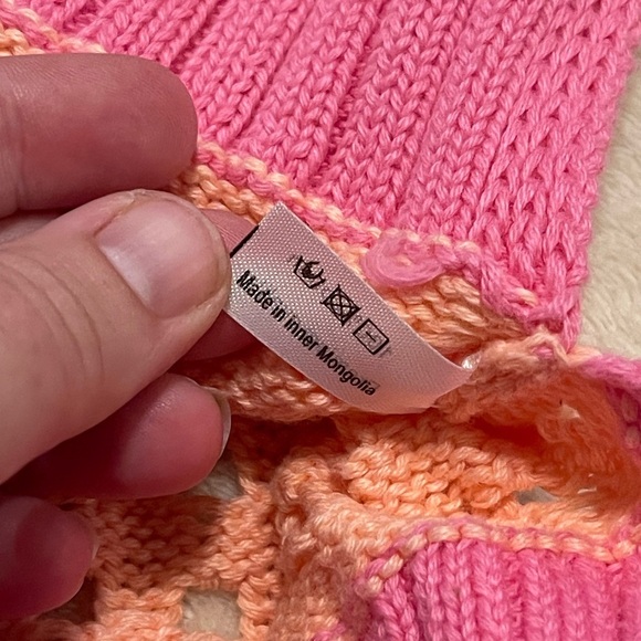 Mickey nwt crochet pink coral stripe cardigan sweater - Picture 7 of 9